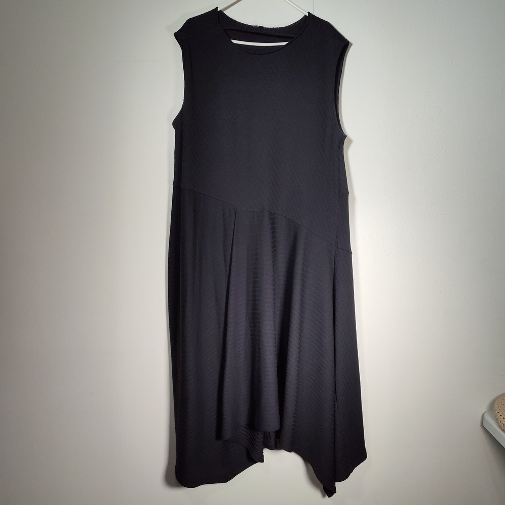 Universal Standard Black Ribbed Asymmetric Handkerchief Hem Midi Dress Size 5X